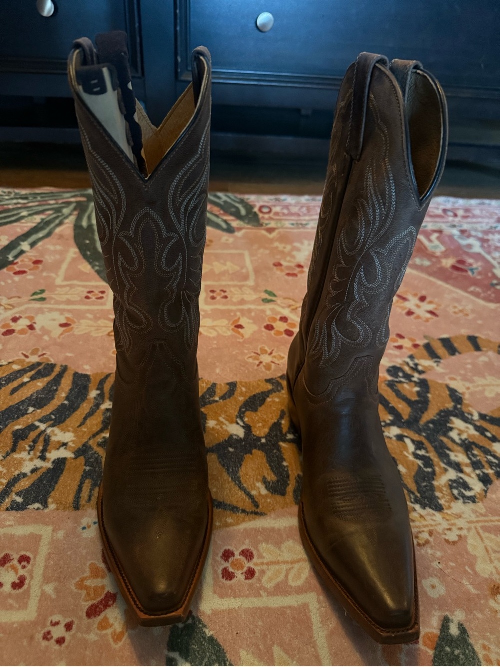 Shyanne Brown Embroidered Pointed-Toe Western Heeled Boots